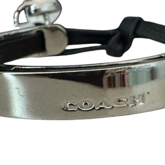 Coach Metallic Silver Bracelet with Black Leather Accents - Picture 6 of 7